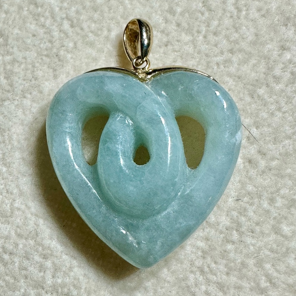 14k Yellow Gold Green Jadeite Heart Pendant Lot#660